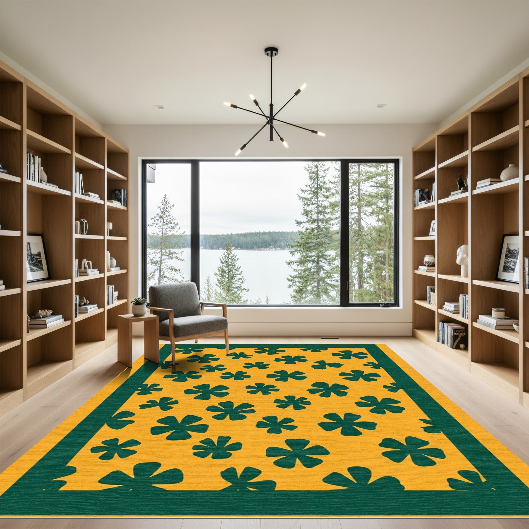 Golden Yellow Green Petal Scatter Rug