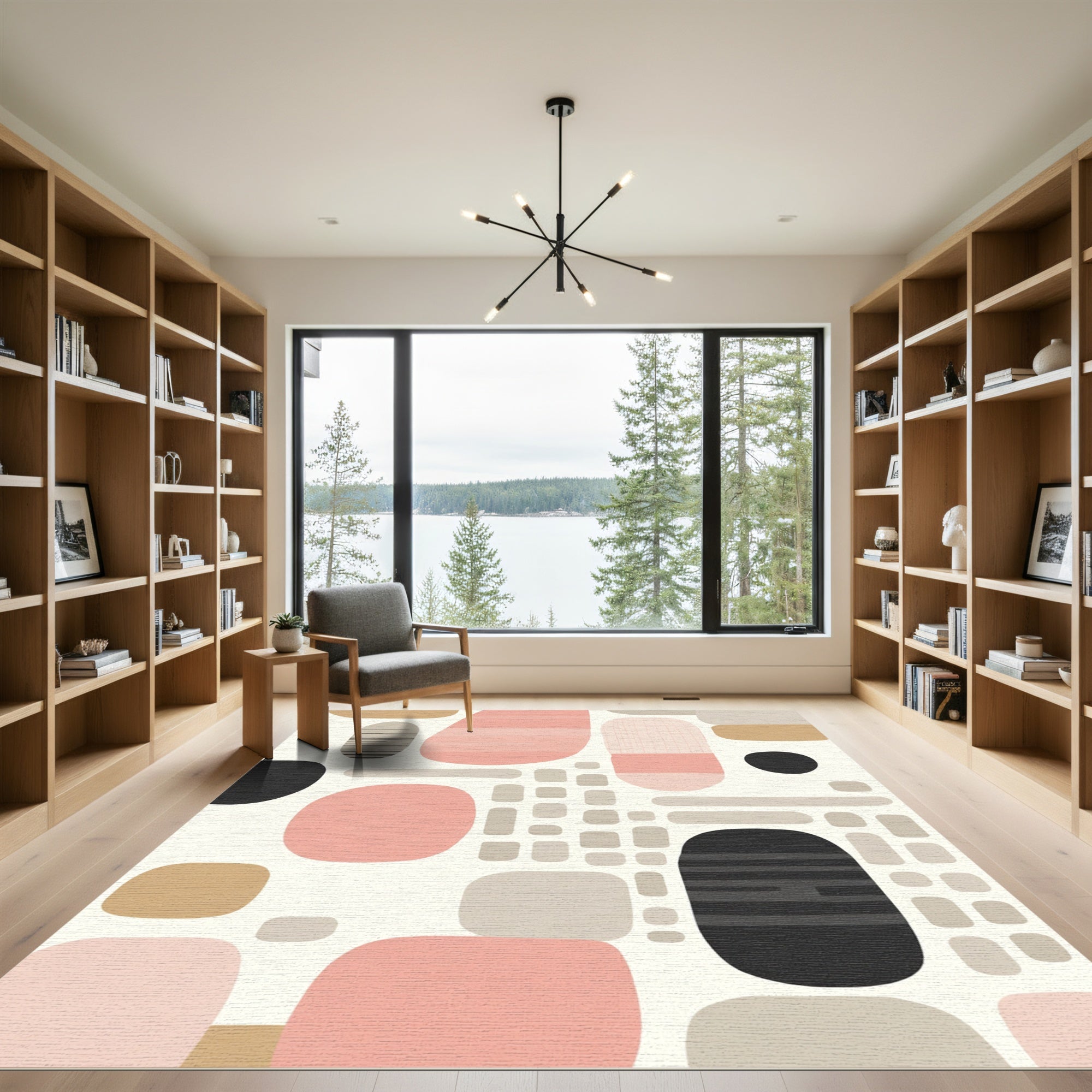 Soft Pink Taupe Abstract Shapes Rug