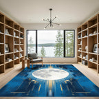 Cosmic Moon Blue Geometric Lines Rug