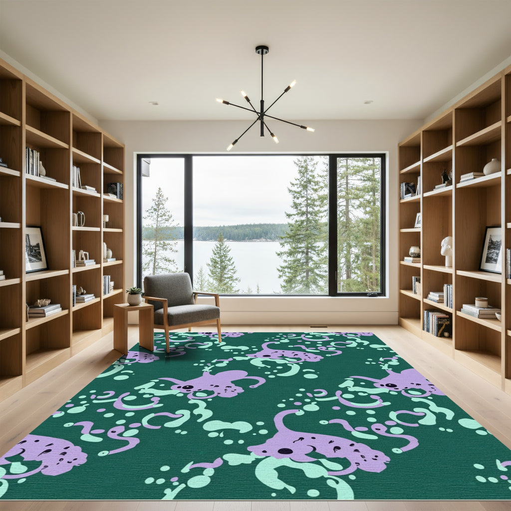 Whimsical Lavender Octopus Teal Swirls Rug