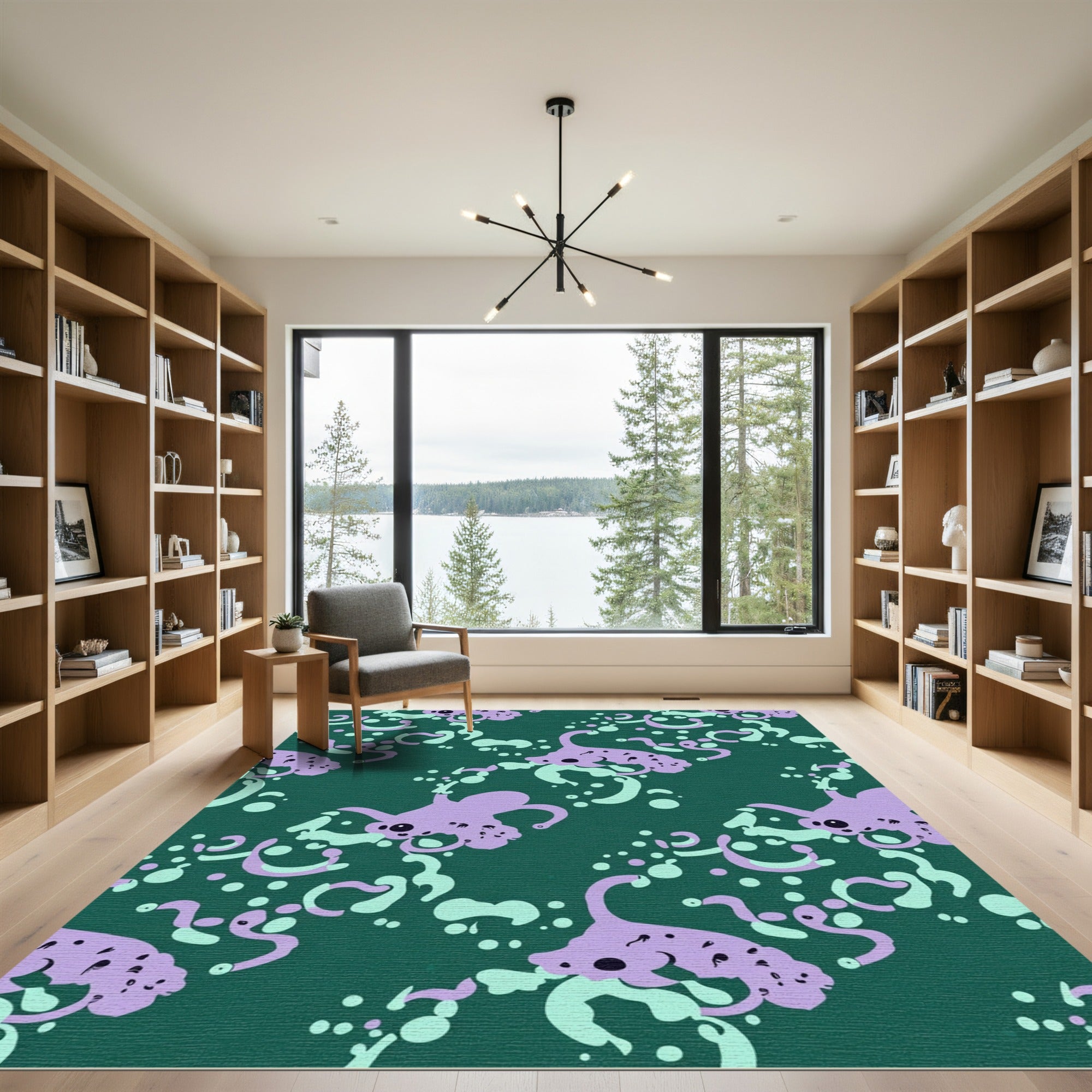 Whimsical Lavender Octopus Teal Swirls Rug