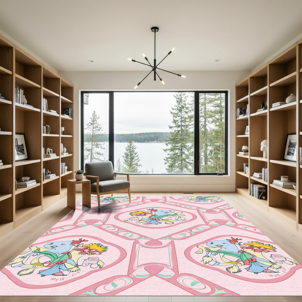 Pink Pastel Whimsical Character Floral Rug