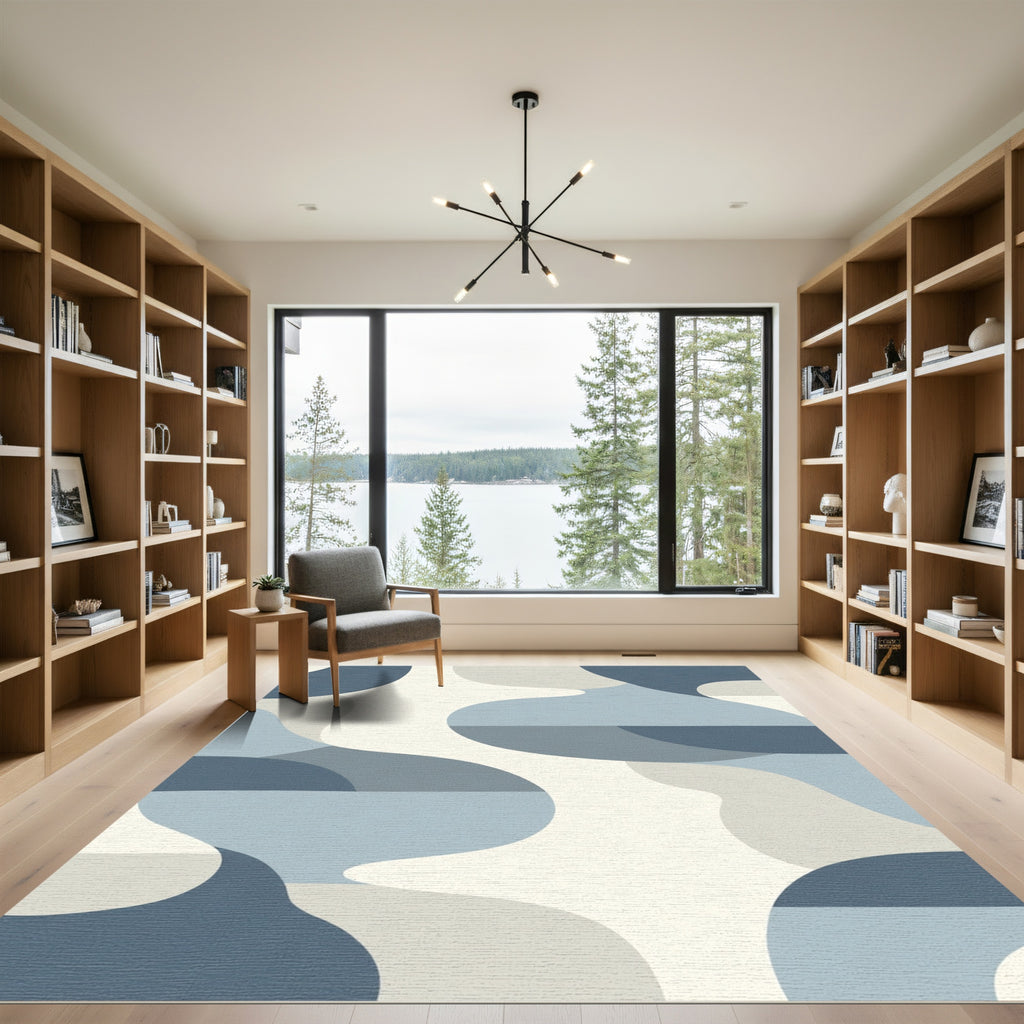 Abstract Blue Gray Organic Curves Rug