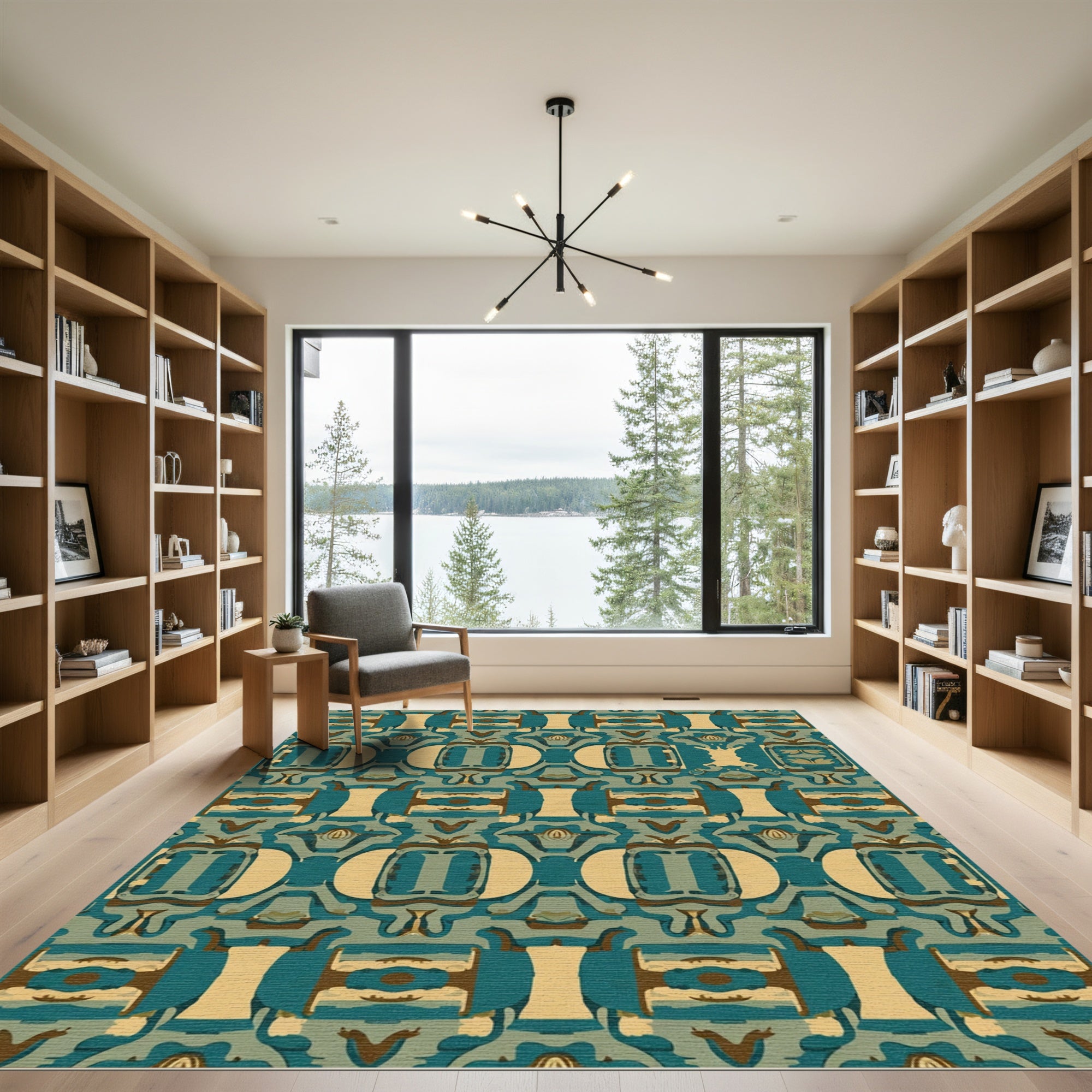 Abstract Teal Tan Geometric Collage Texture Rug