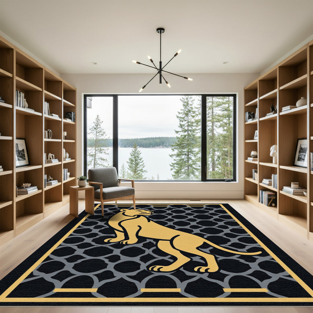 Golden Lion Geometric Lattice Art Rug