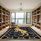 Golden Lion Geometric Lattice Art Rug