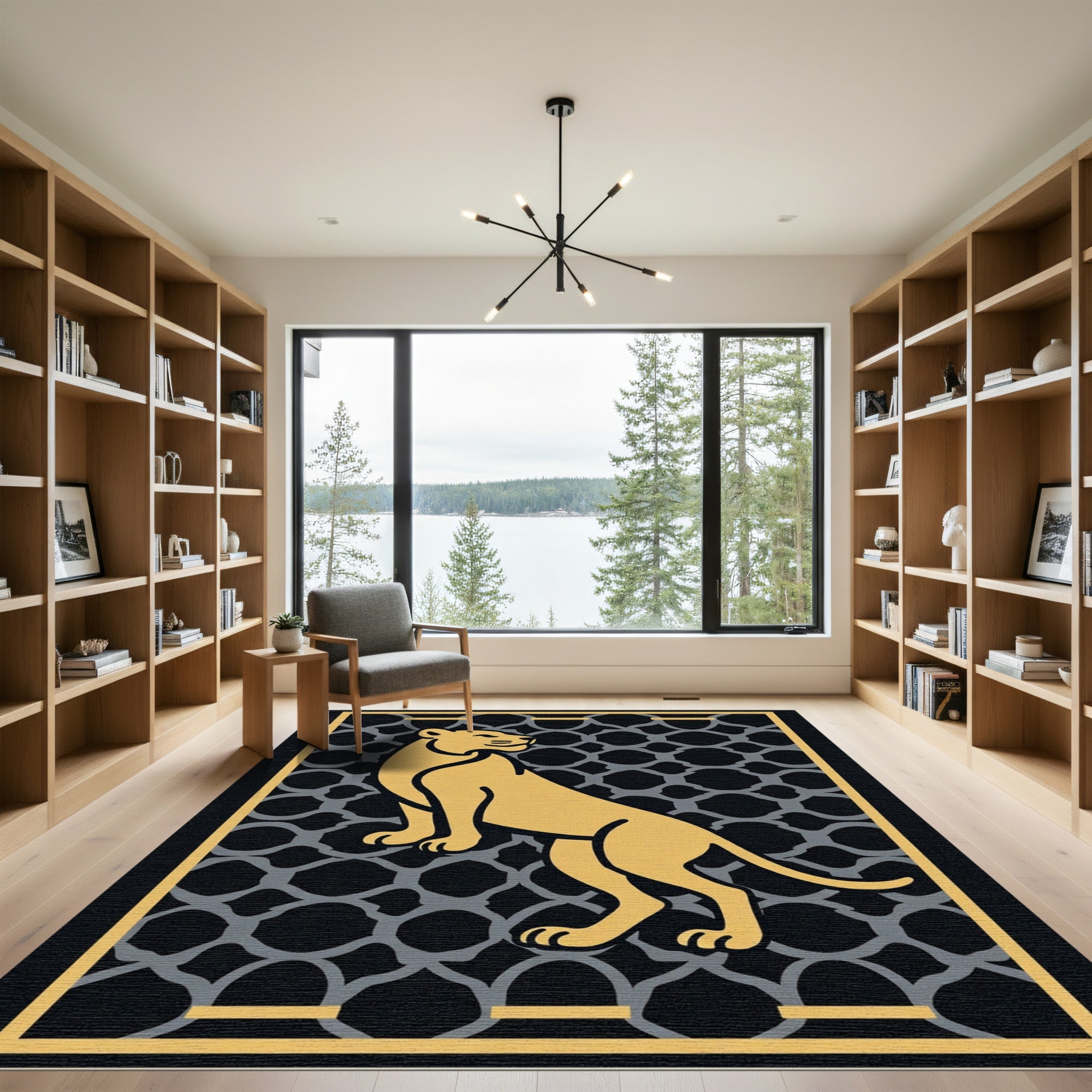 Golden Lion Geometric Lattice Art Rug