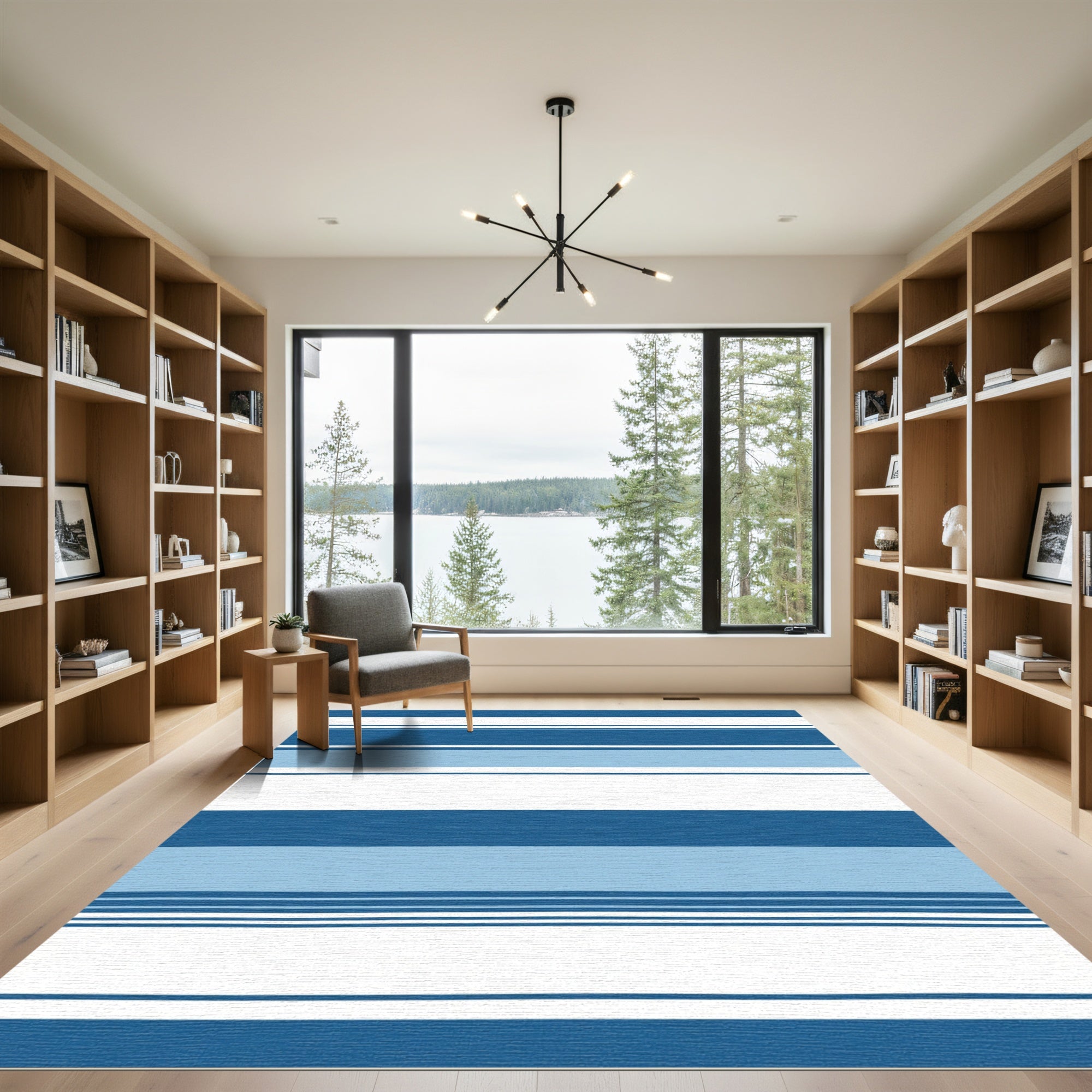 Classic Blue White Striped Area Rug