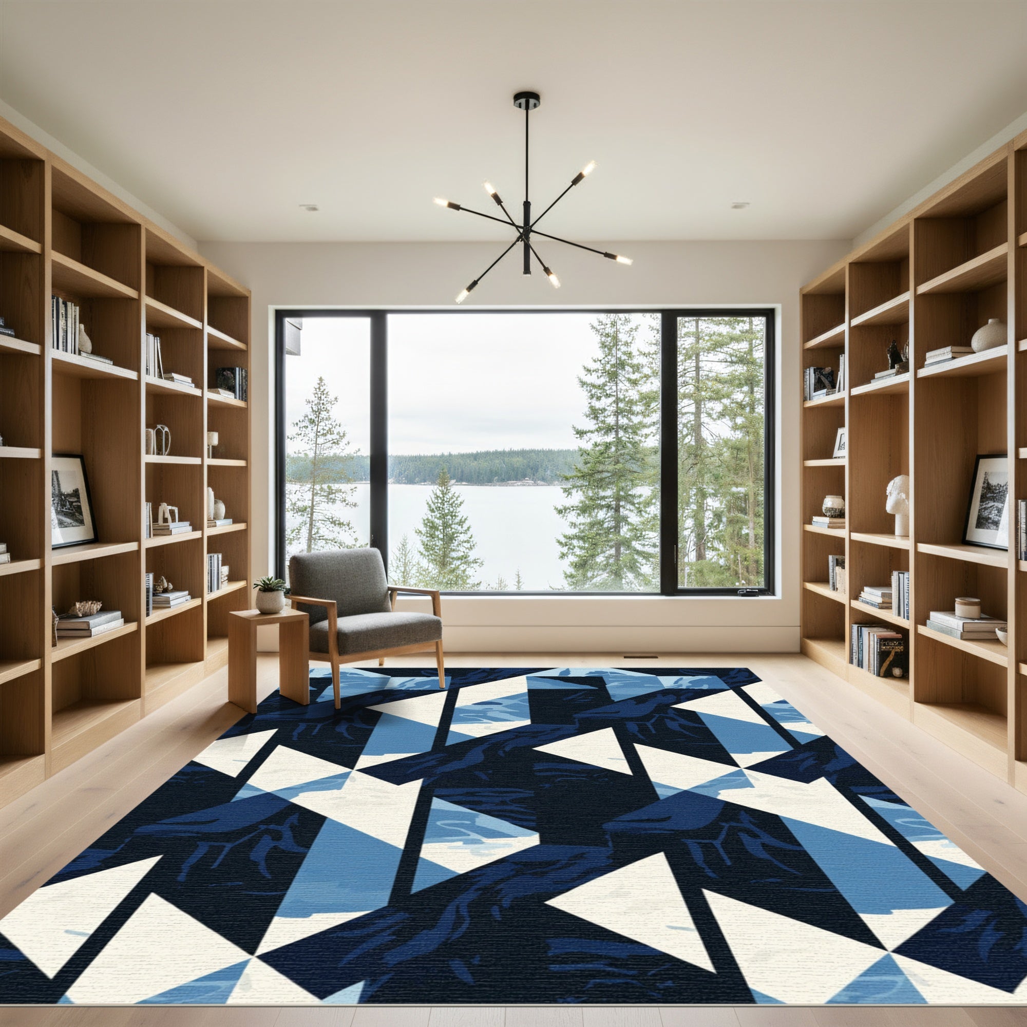 Indigo Geometric Abstract Triangles Rug