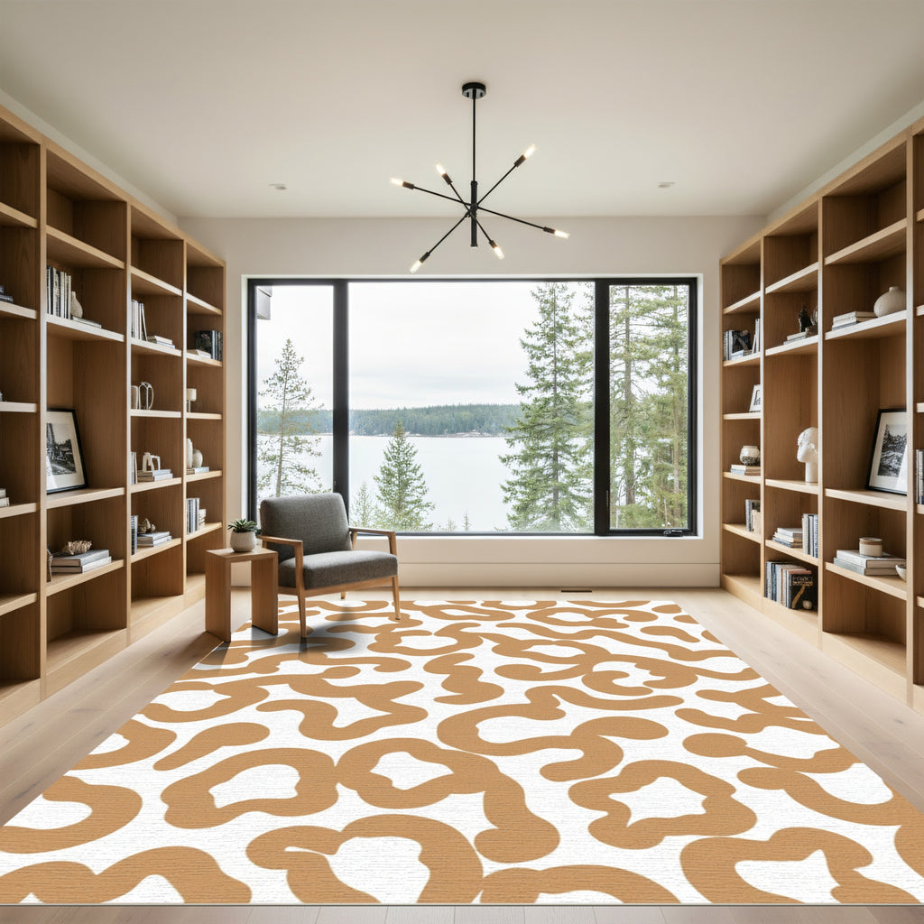 Tan Organic Swirl Abstract Rug