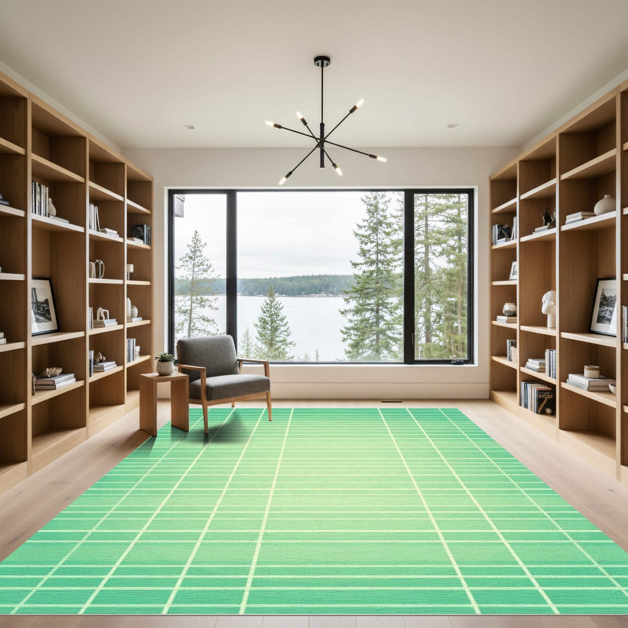 Cool Mint Grid Lines Rug