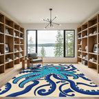 Blue Octopus Red Polka Dot Waves Rug