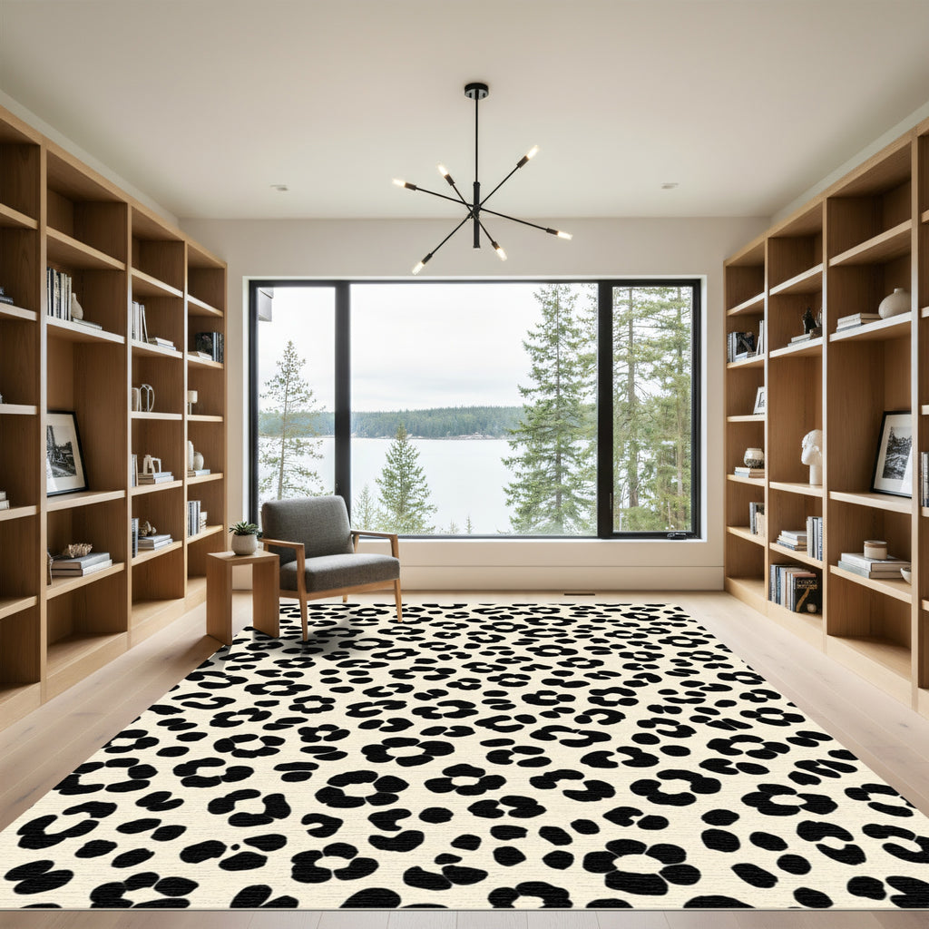Chic Cream Black Leopard Spot Rug