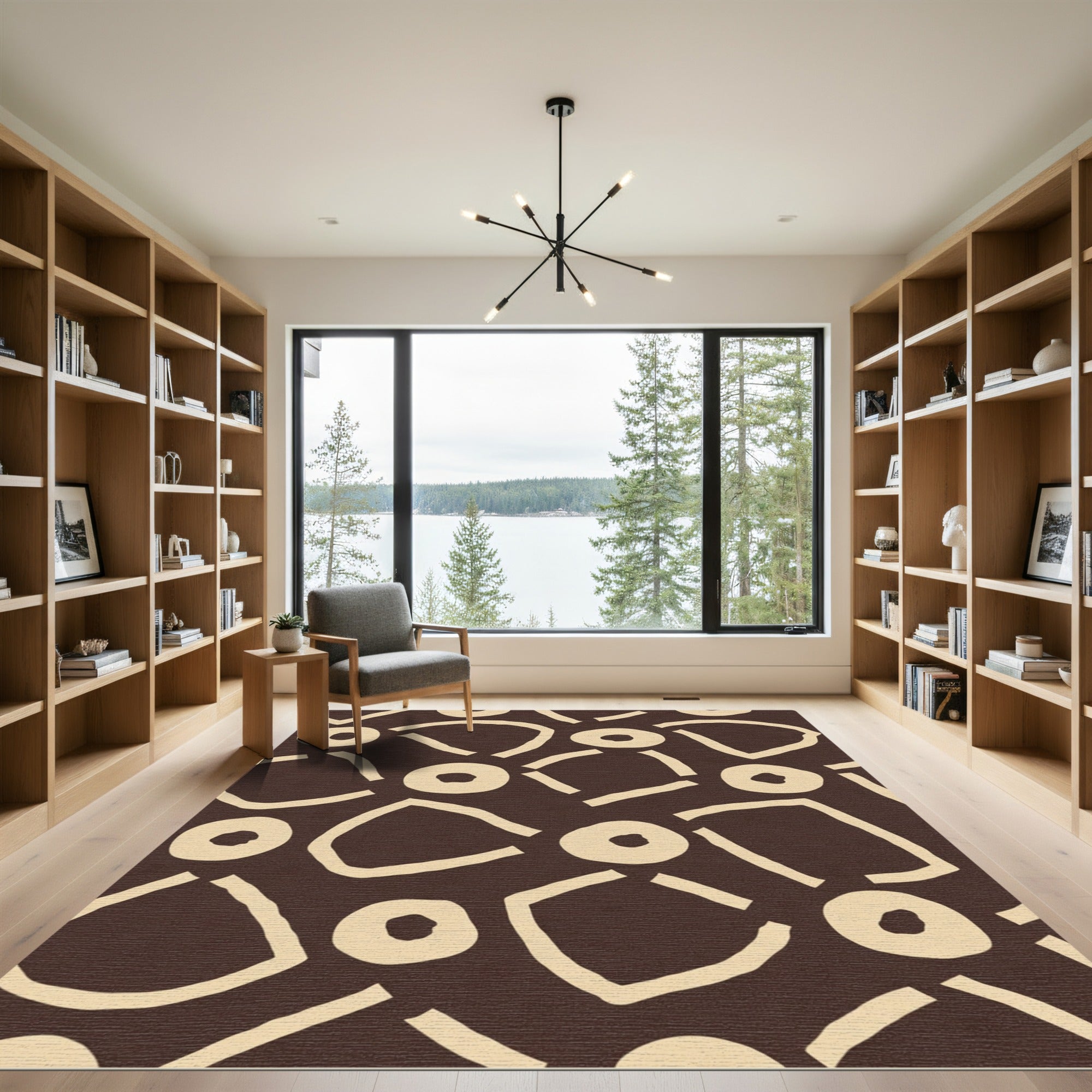 Brown Cream Abstract Organic Shapes Rug