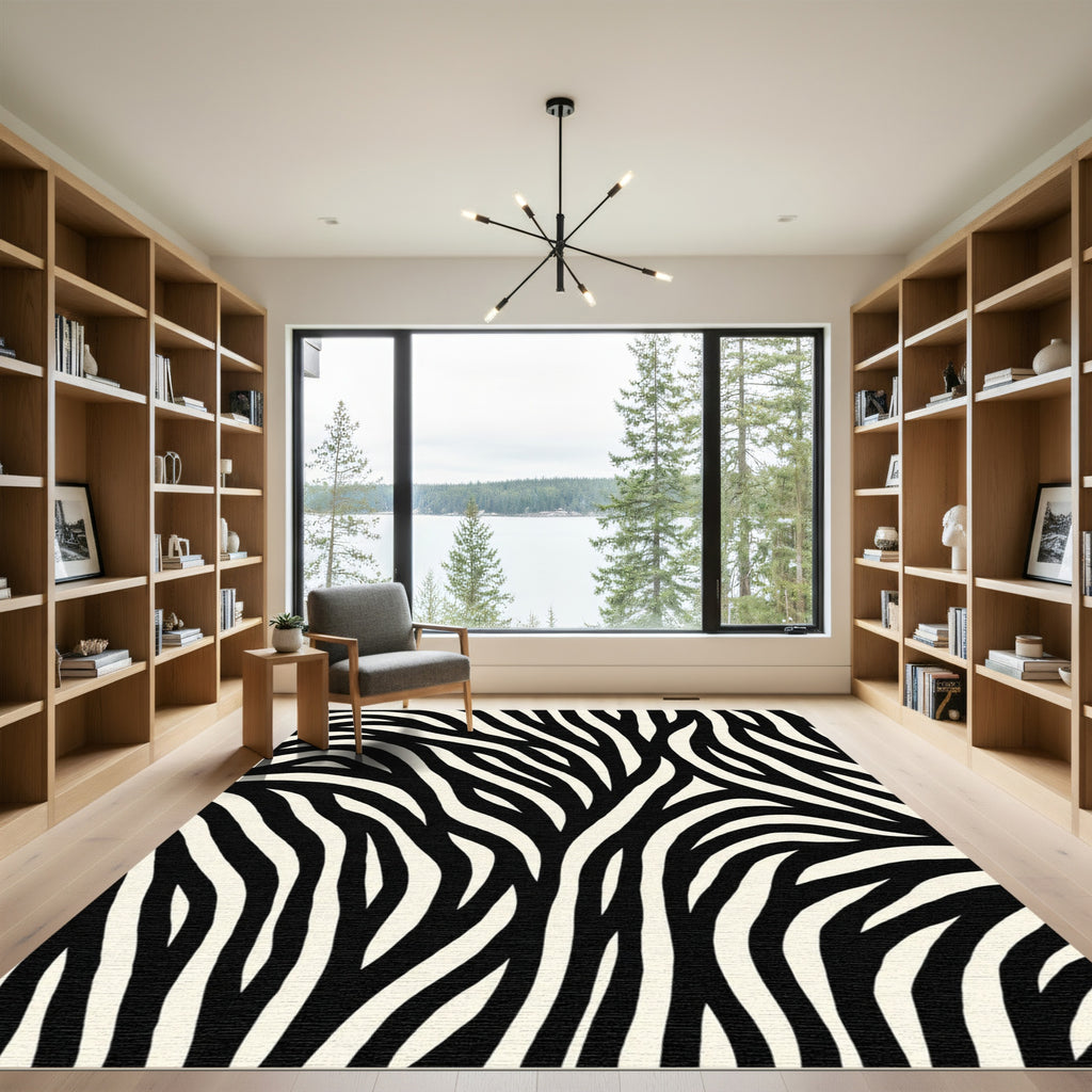 Bold Black Ivory Wavy Stripes Rug