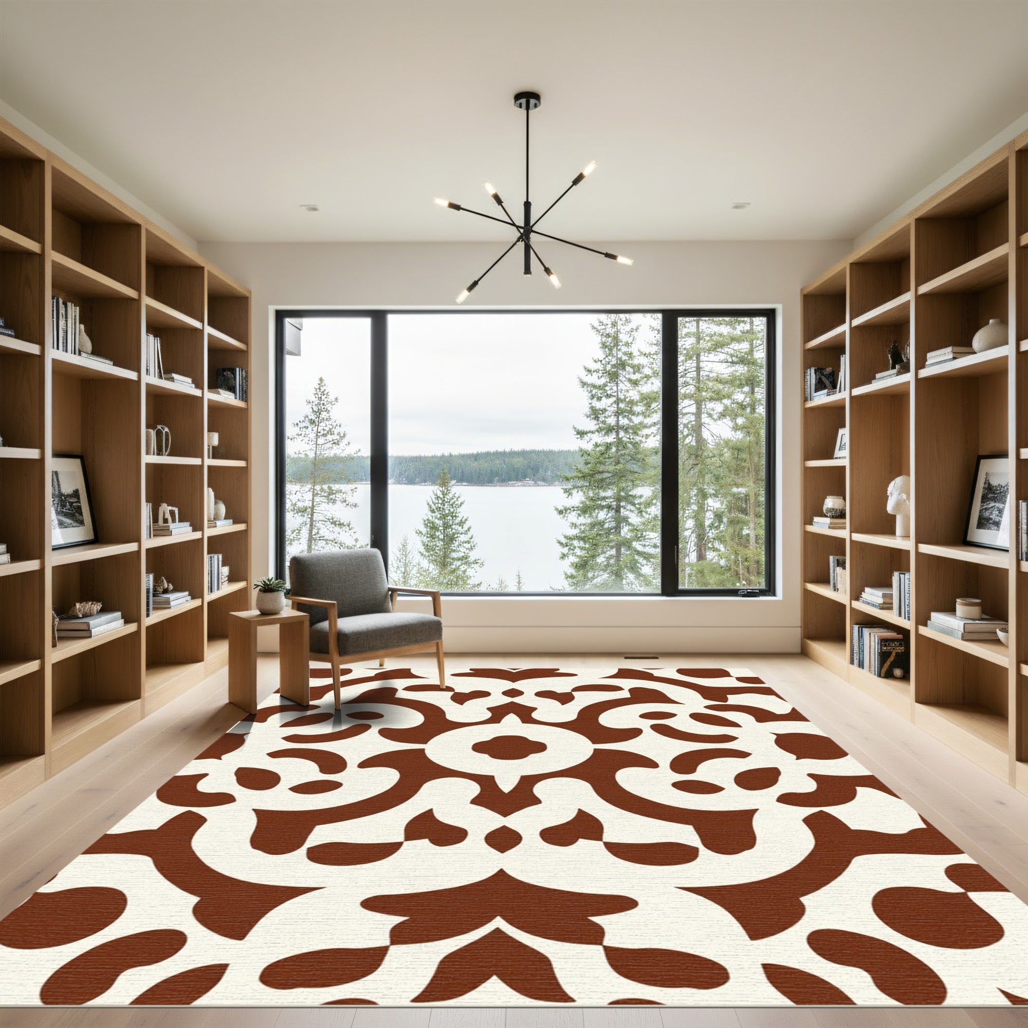 Terracotta Cream Arabesque Scroll Rug