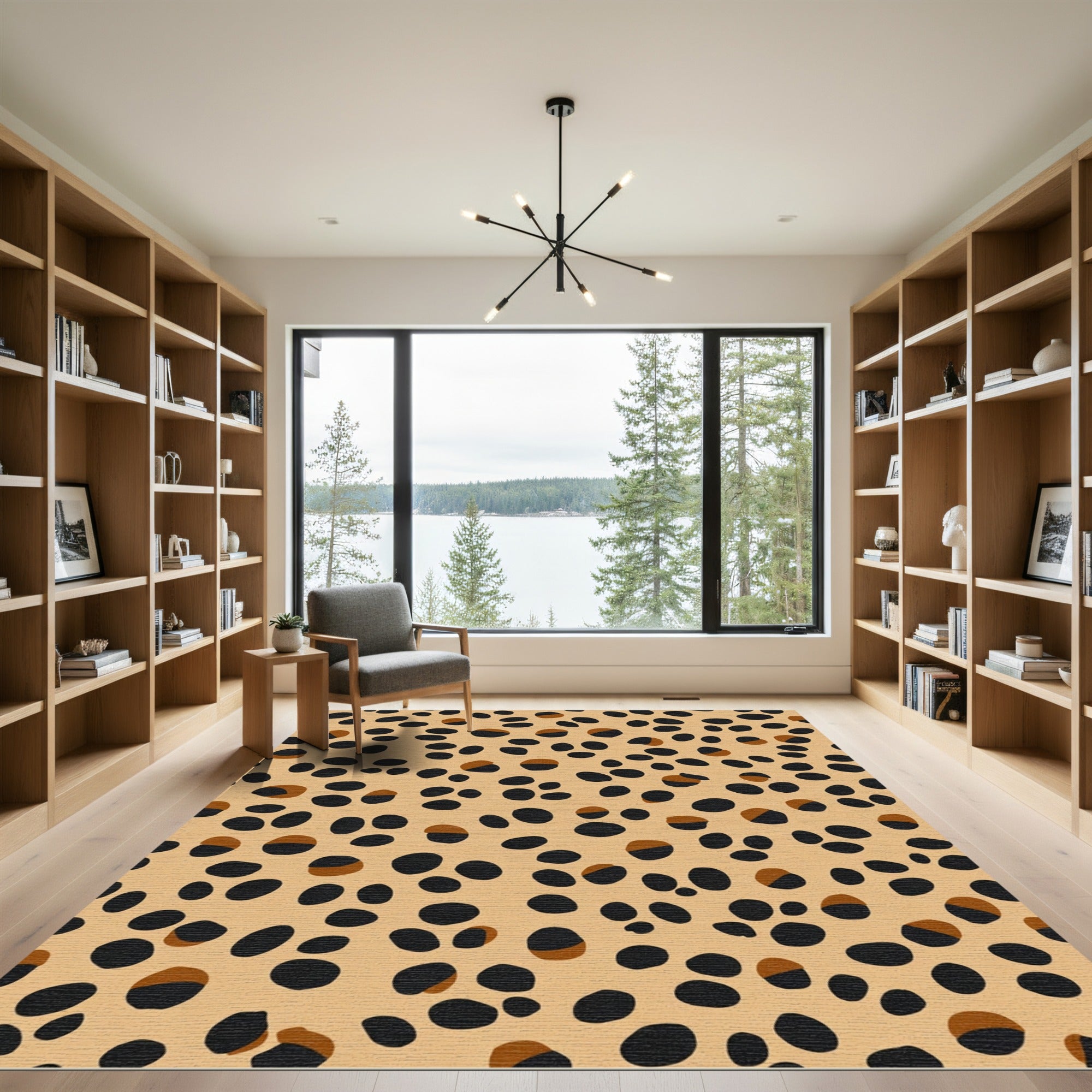 Taupe Black Spotted Animal Print Rug