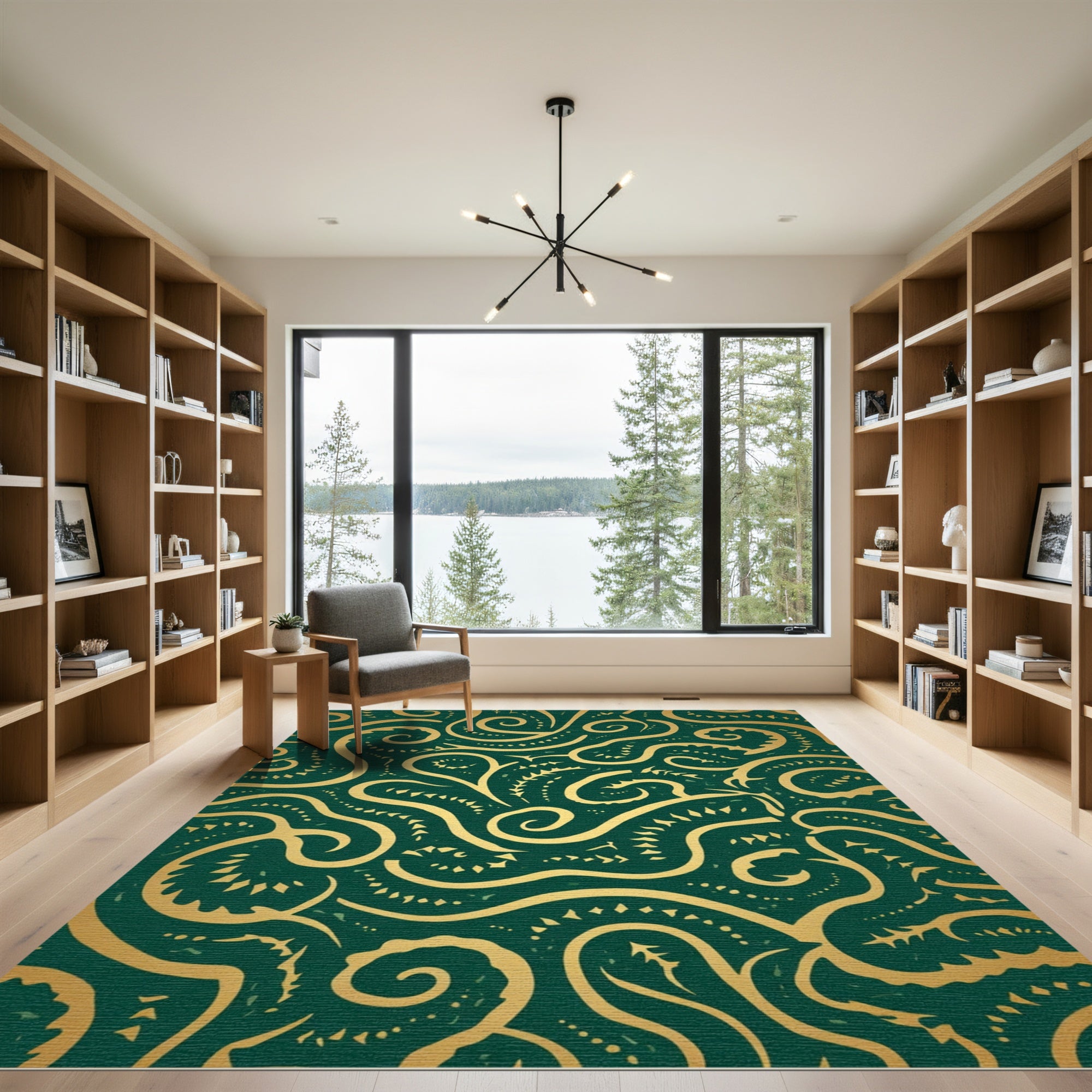 Emerald Gold Swirling Abstraction Rug