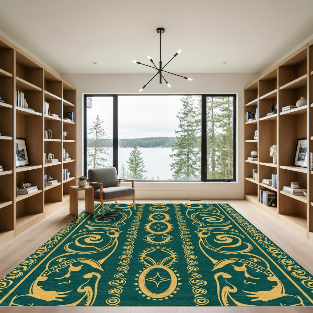 Emerald Gold Tribal Sun Oval Rug