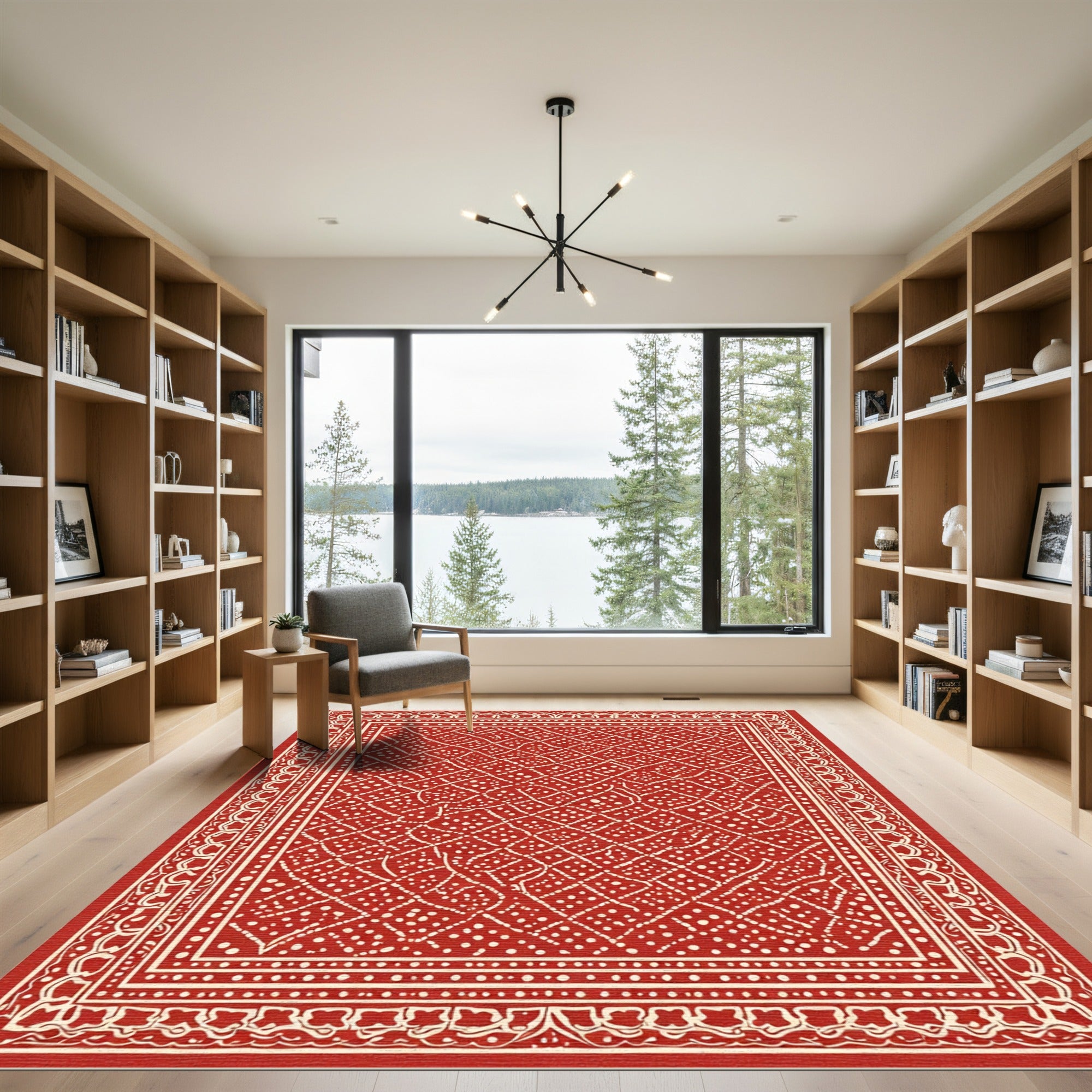 Crimson White Contemporary Lattice Garden Rug