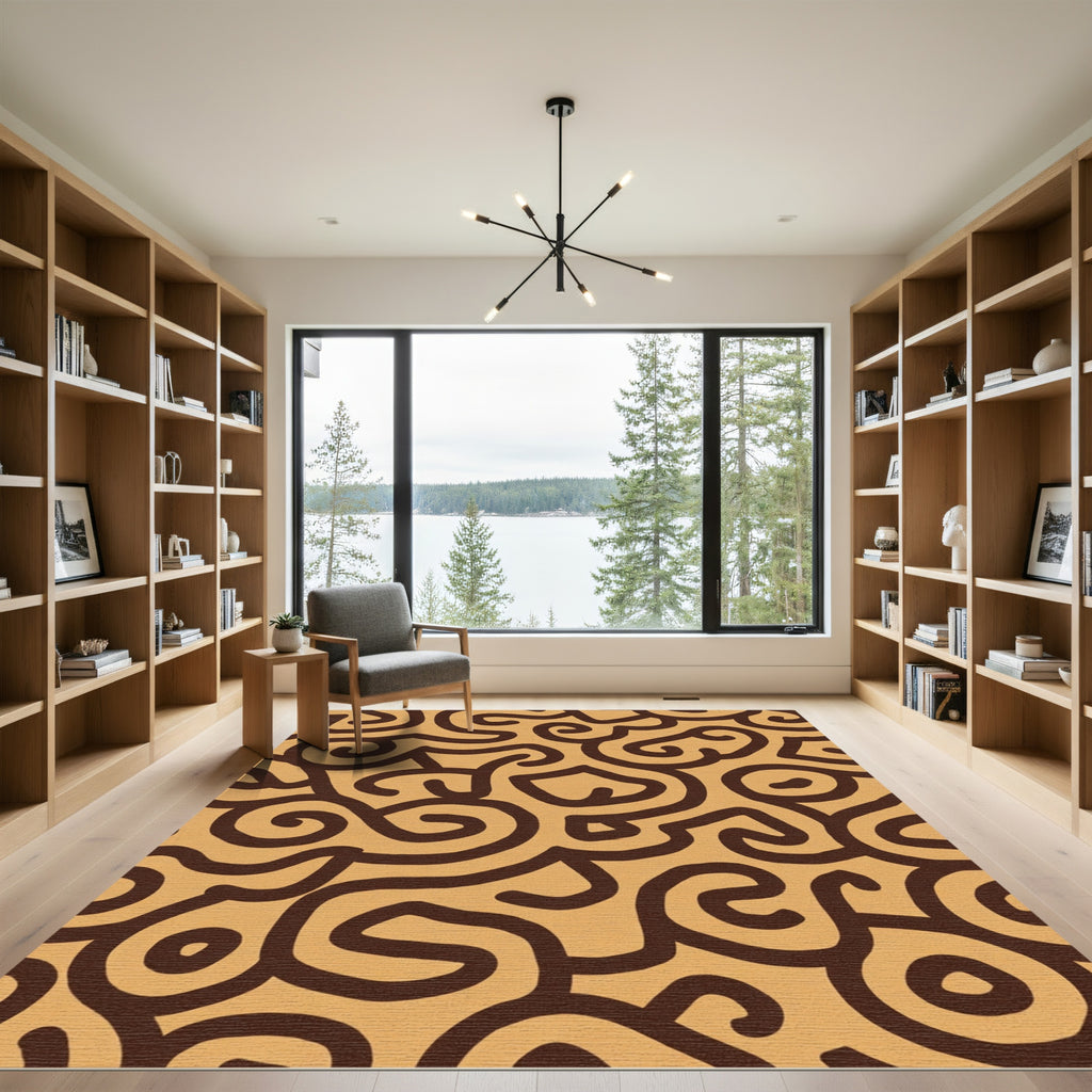 Brown Ochre Swirl Abstract Topology Rug