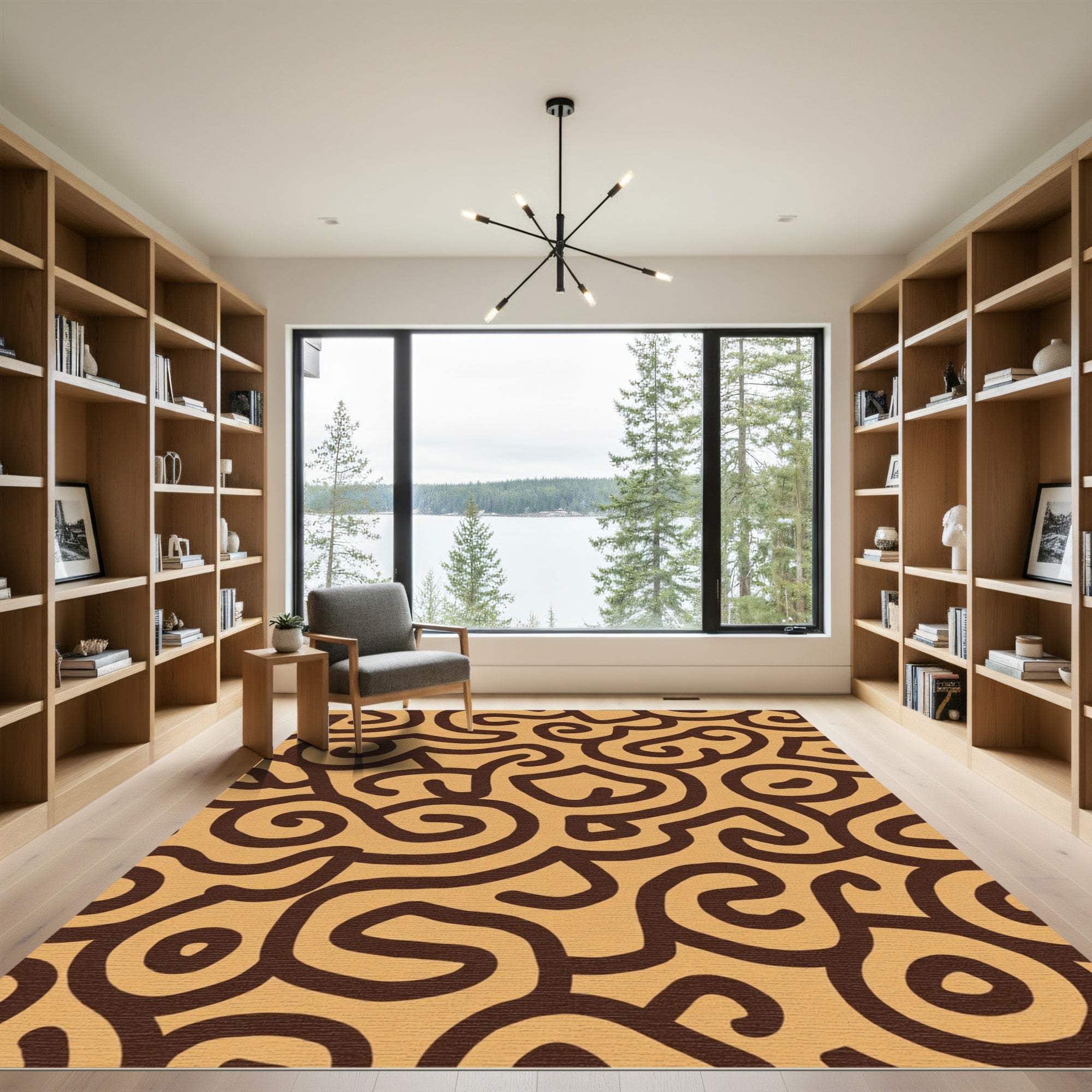 Brown Ochre Swirl Abstract Topology Rug