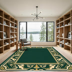 Green Gold Art Nouveau Floral Border Rug
