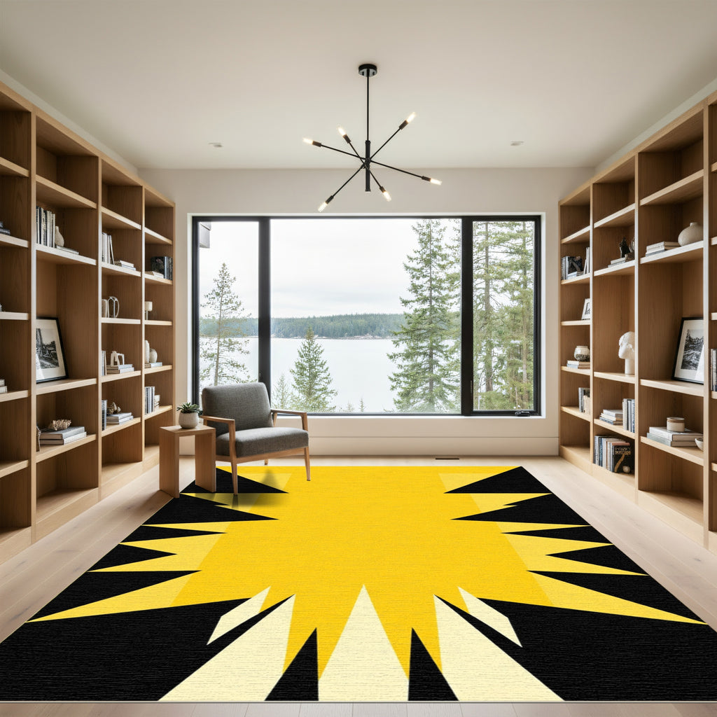 Bold Yellow Jagged Edge Geometric Rug