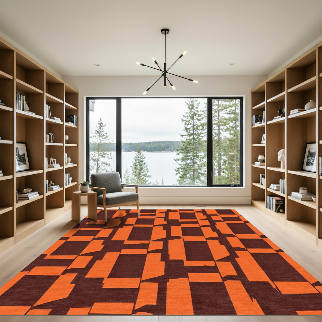 Orange Brown Geometric Blocks Rug