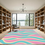 Pastel Pink Turquoise Wavy Stripes Rug
