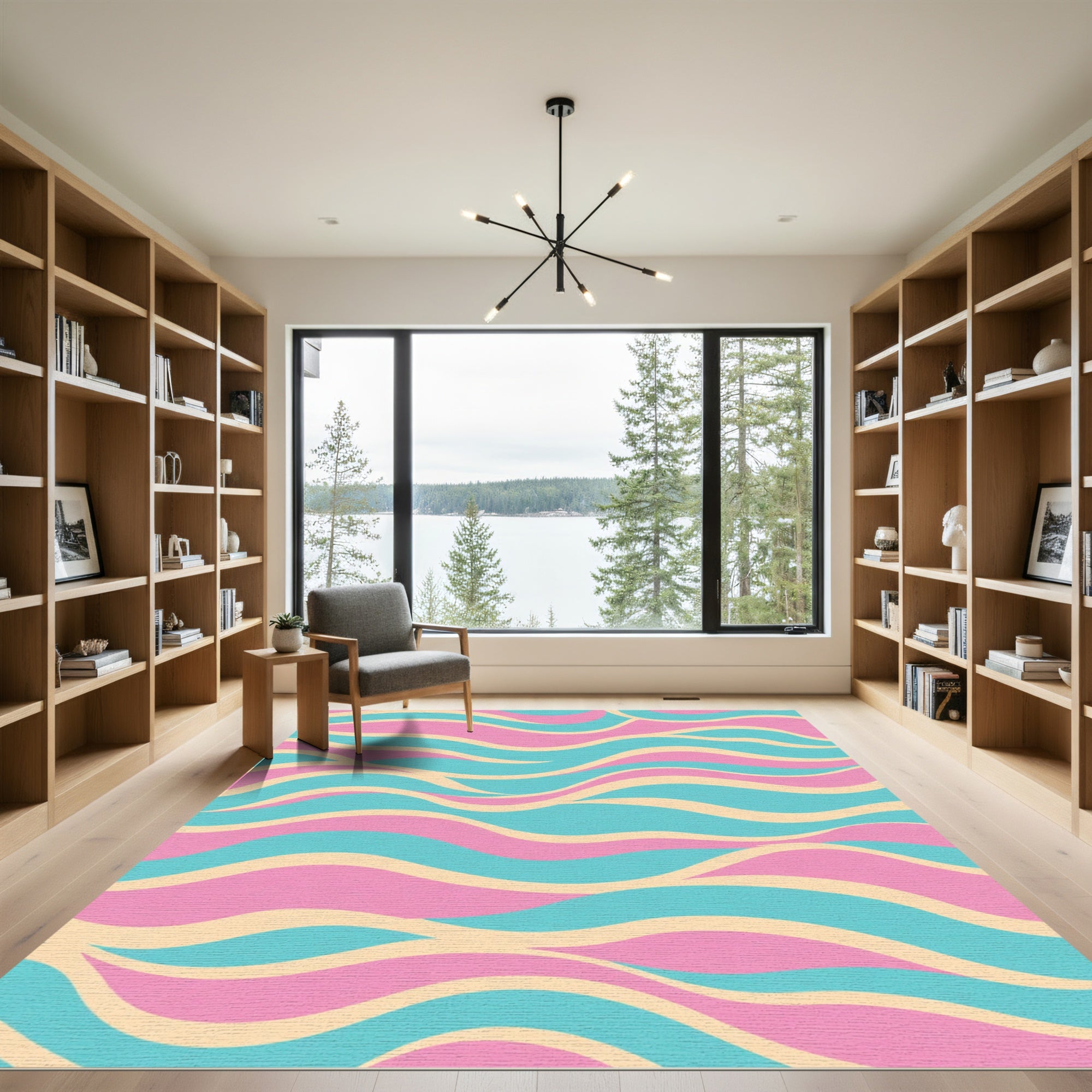 Pastel Pink Turquoise Wavy Stripes Rug