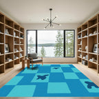Blue Flying Birds Checkerboard Rug