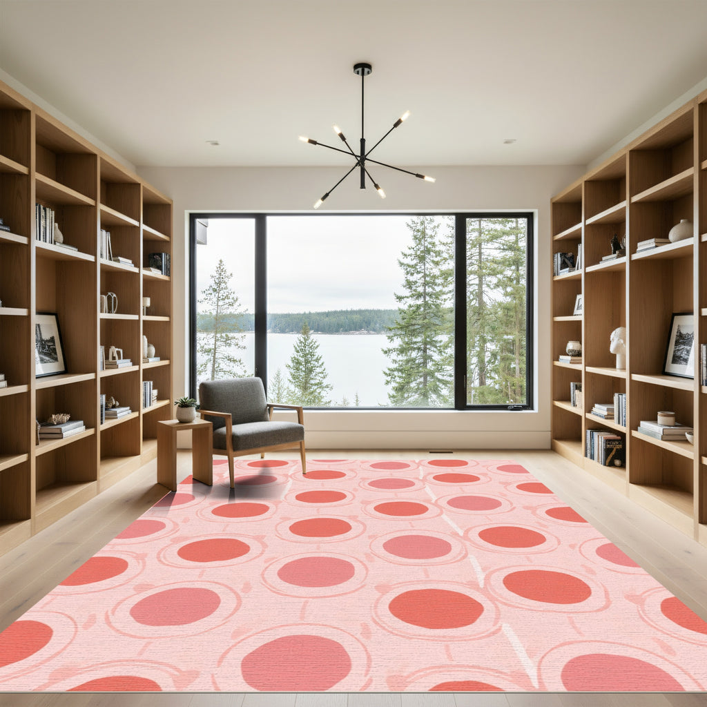 Coral Pink Circles Over Soft Peach Rug