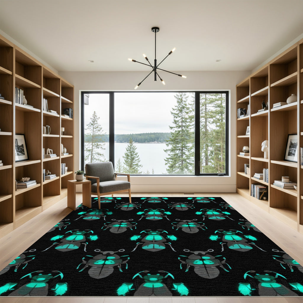 Glow Scarab Beetle Black Teal Repeats Rug