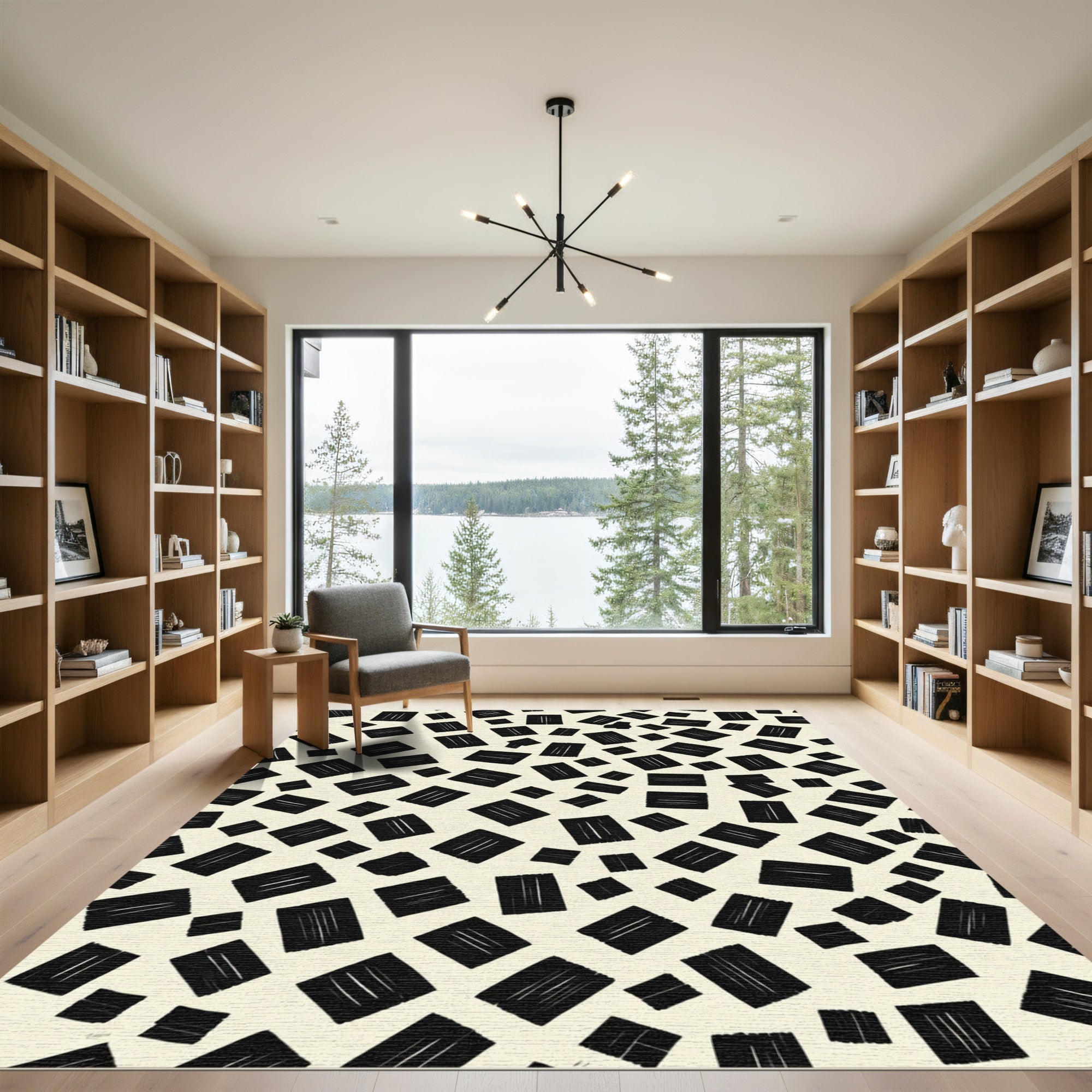 Black White Scattered Rectangles Rug