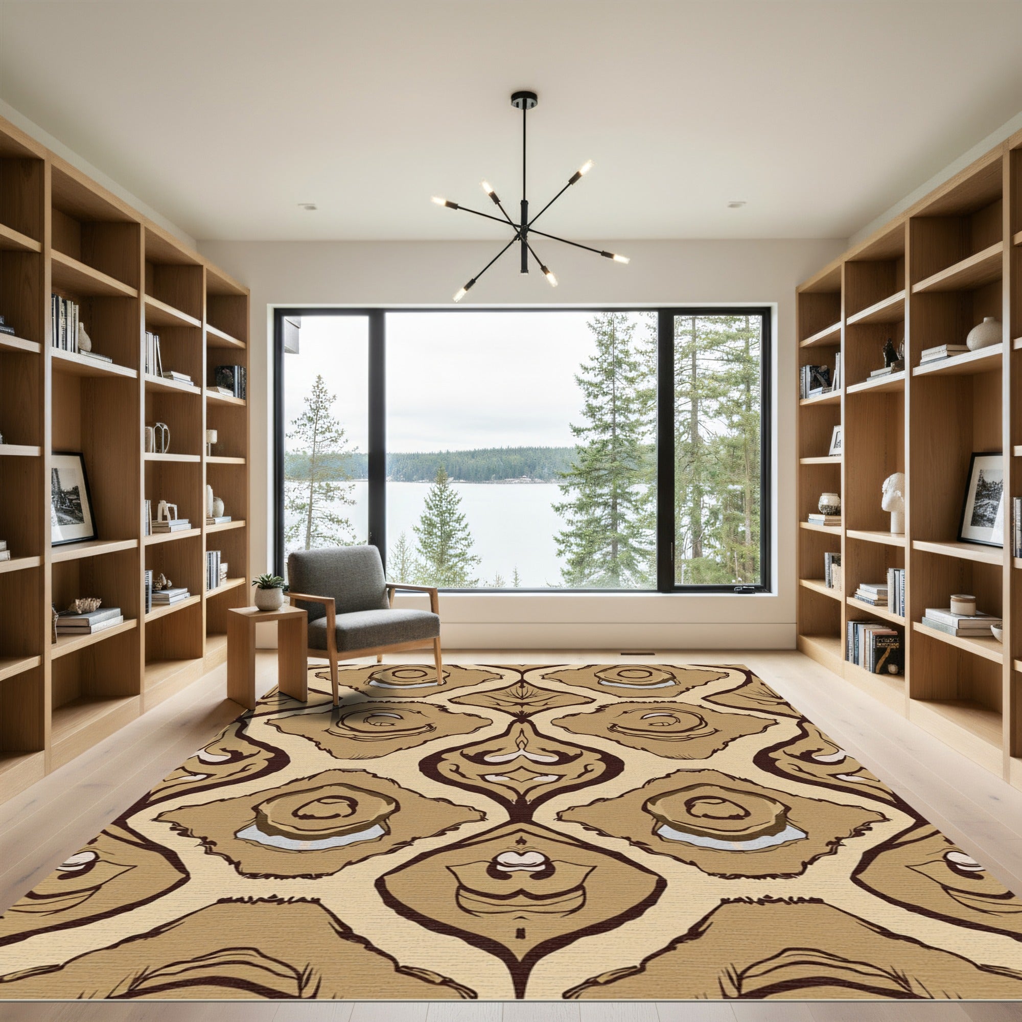 Earthy Ochre Abstract Ikat Overlay Rug