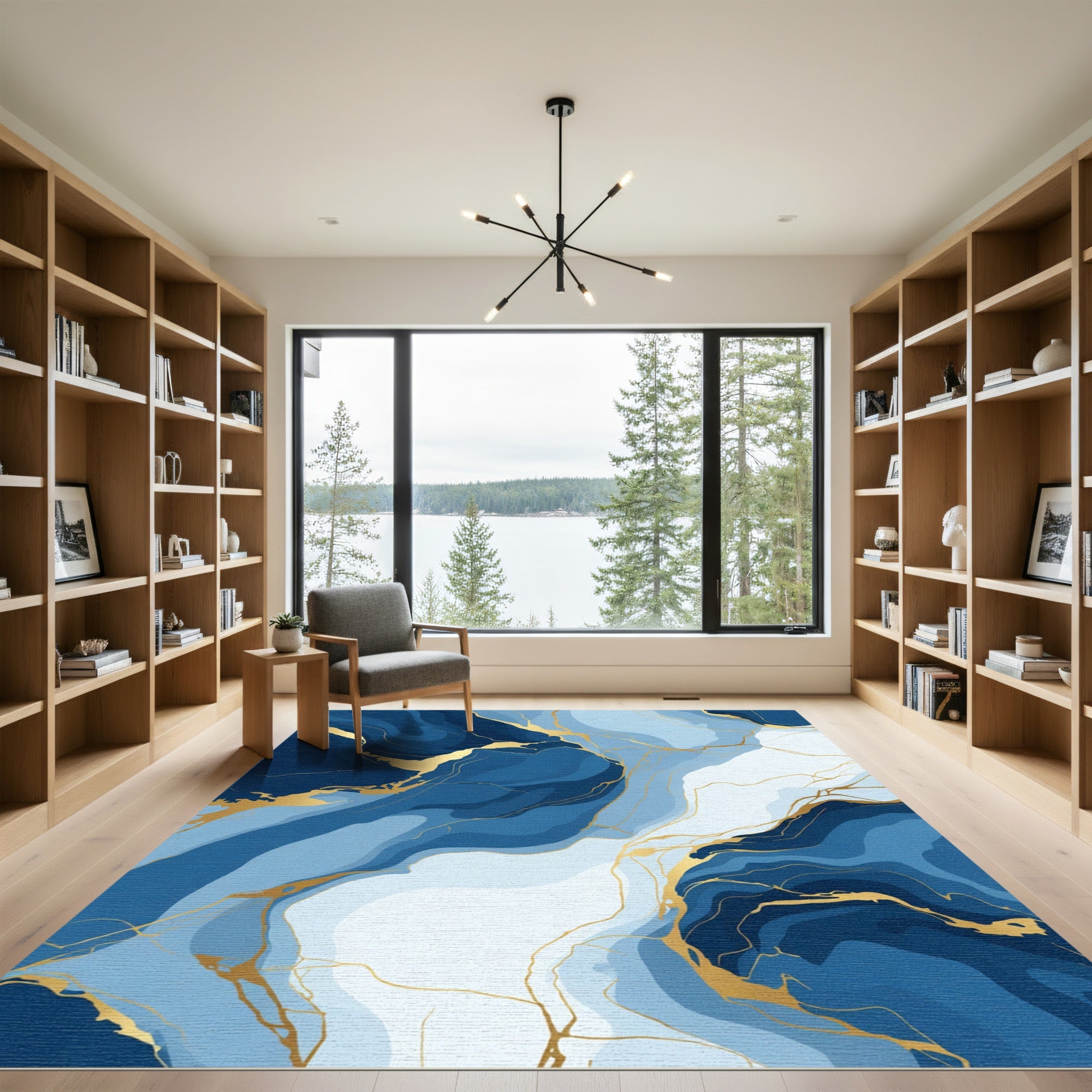 Deep Blue Agate Veined Abstract Rug