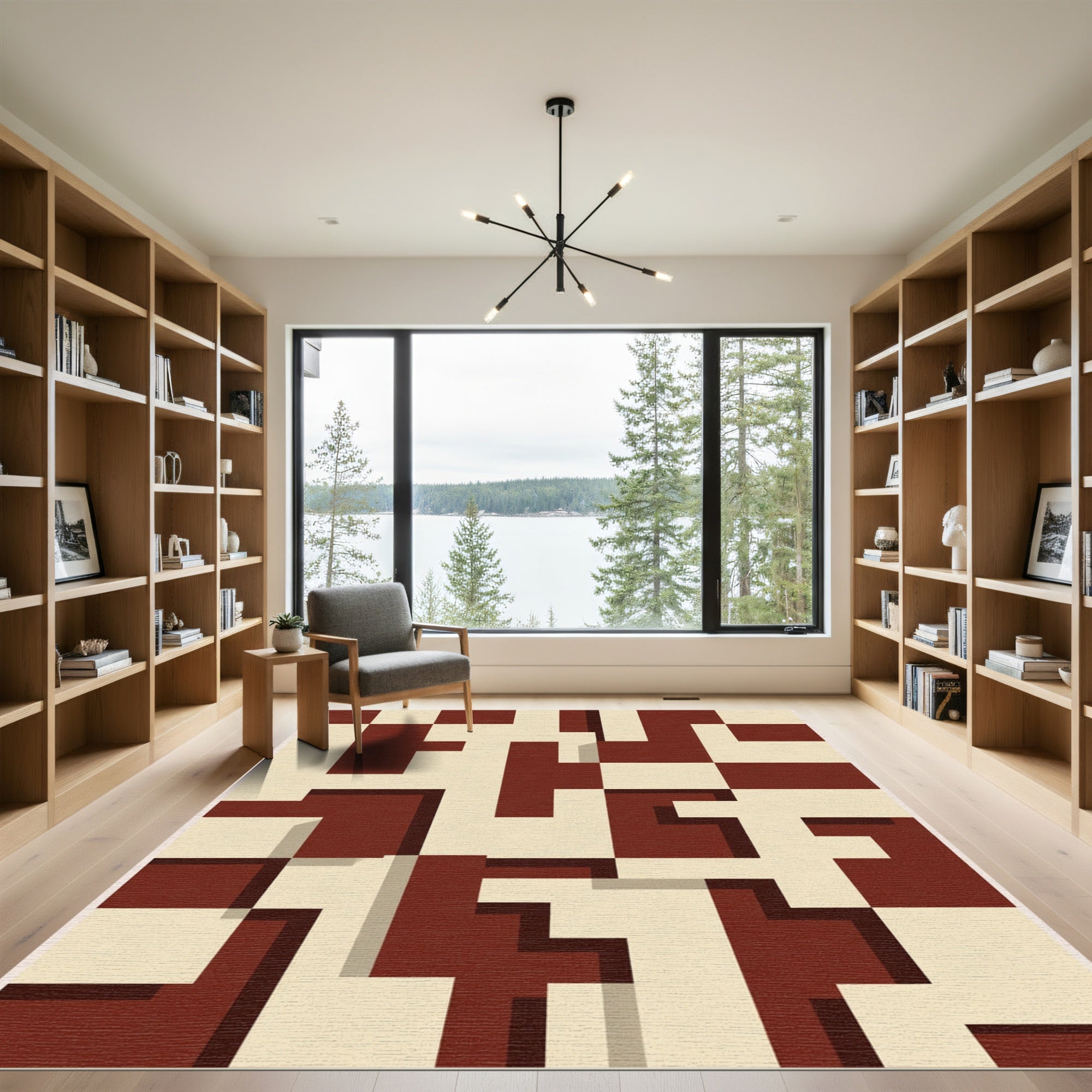 Crimson Cream Geometric Maze Rug