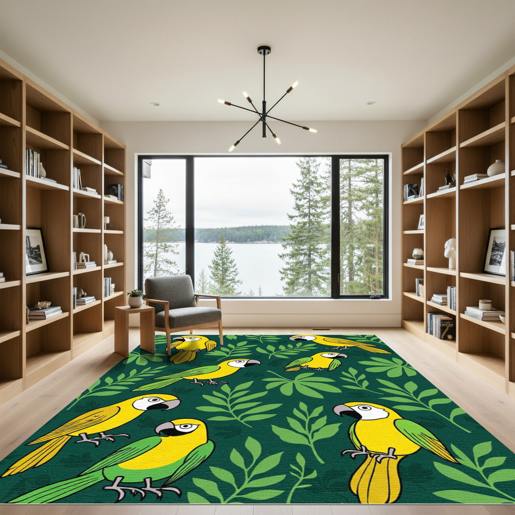 Yellow Parrots Tropical Foliage Rug