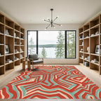 Red Teal Abstract Swirl Rug