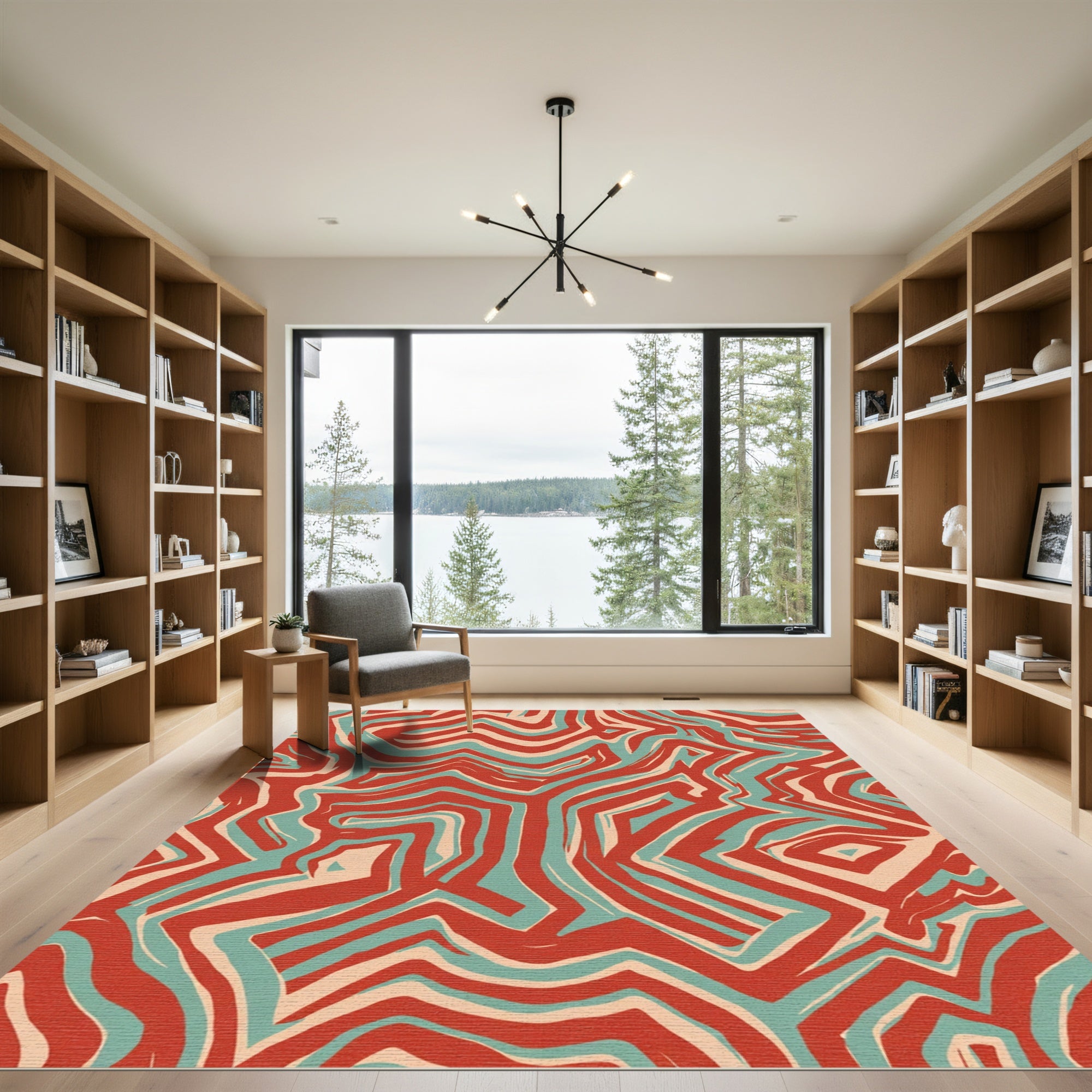 Red Teal Abstract Swirl Rug