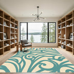 Cream Teal Abstract Swirl Rug