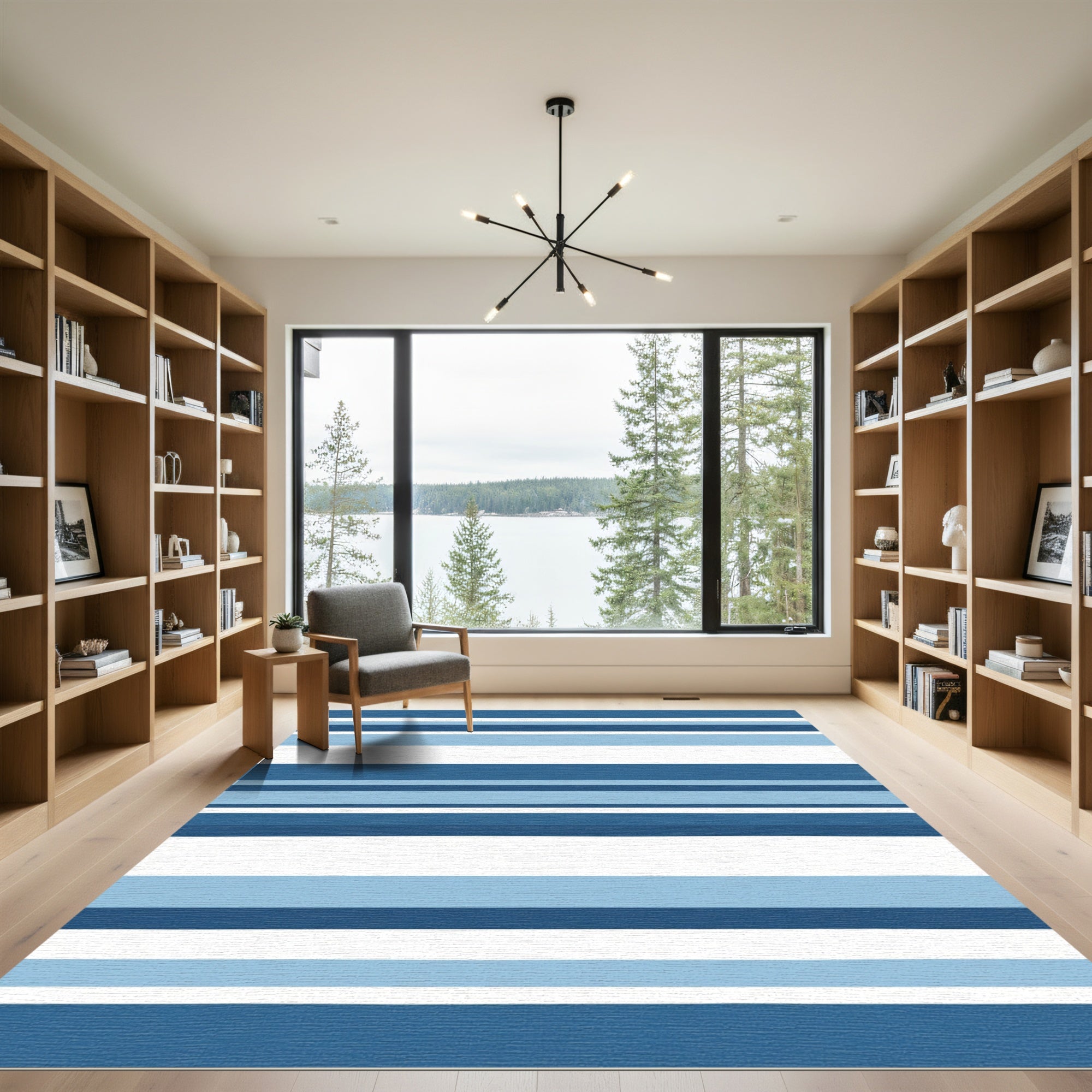 Coastal Blue Striped Horizon Rug