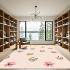 Pink Floral Cat Faces Rug