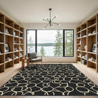 Cream Abstract Swirls Black Rug