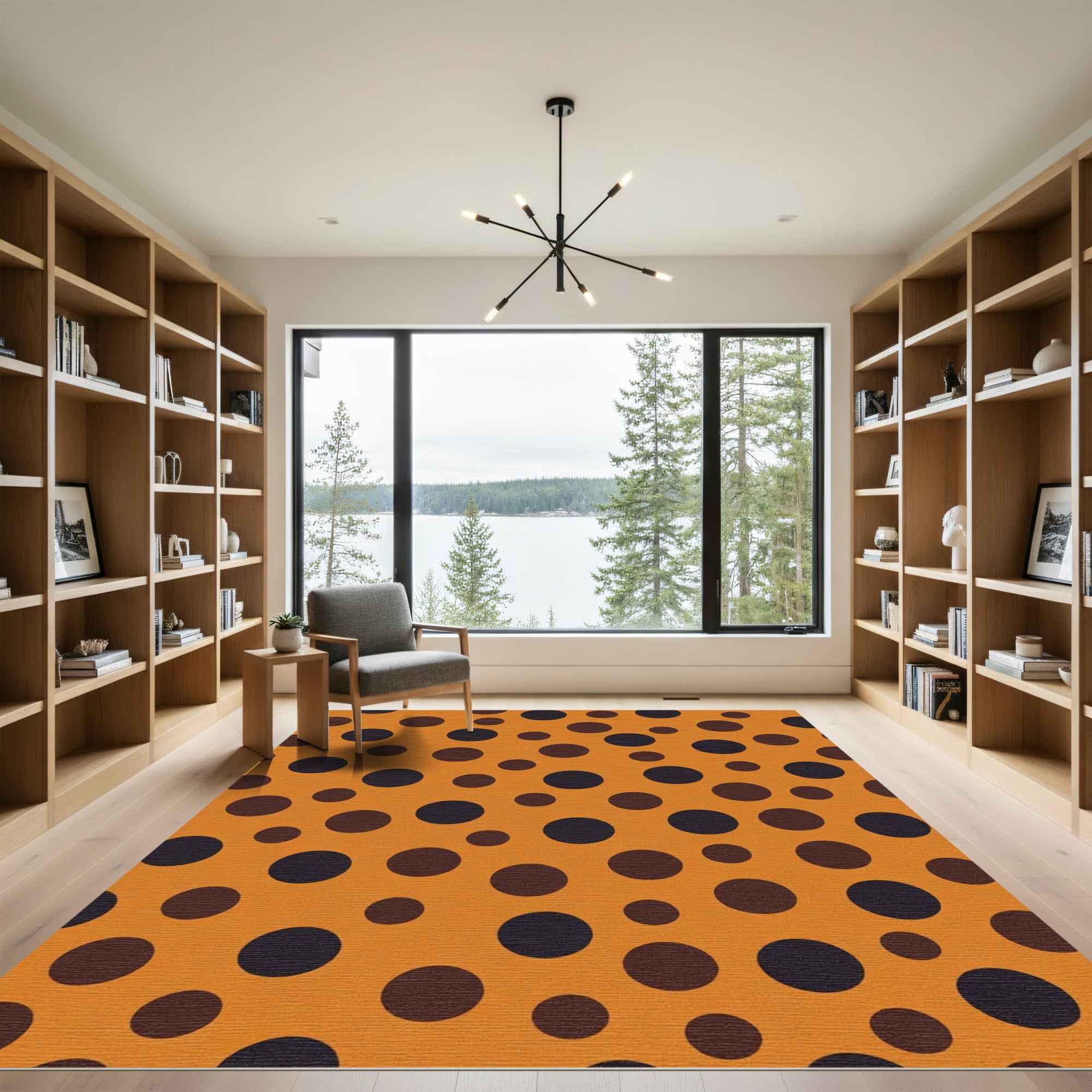 Orange Black Brown Polka Dot Round Rug