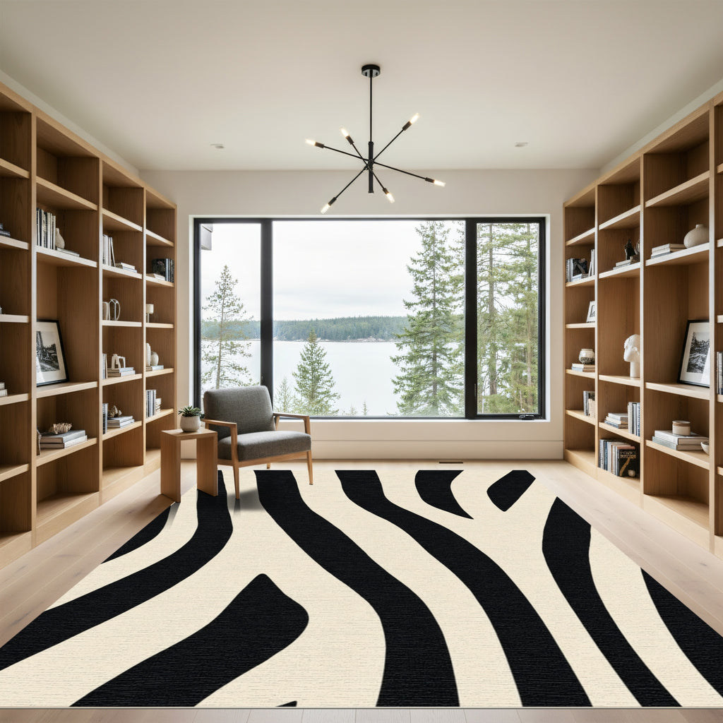 Black Cream Wavy Stripe Rug