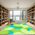 Green Teal Abstract Leaf Swirl Rug