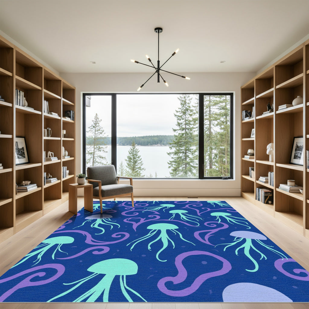 Sea Blue Jellyfish Swirl Rug