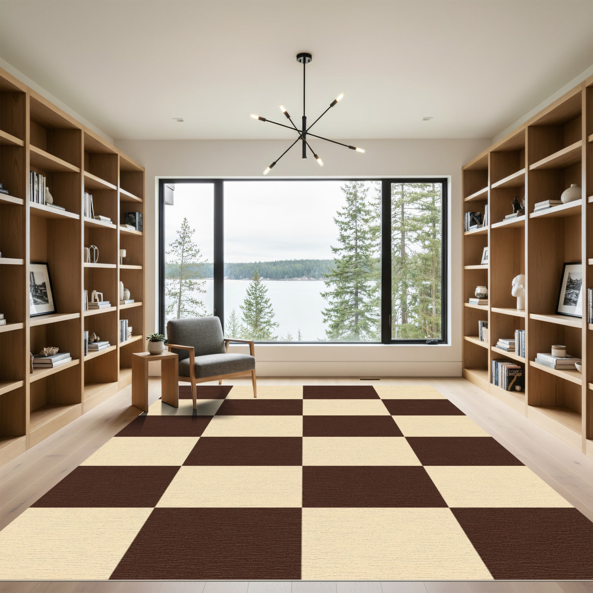 Brown Cream Checkerboard Squares Rug